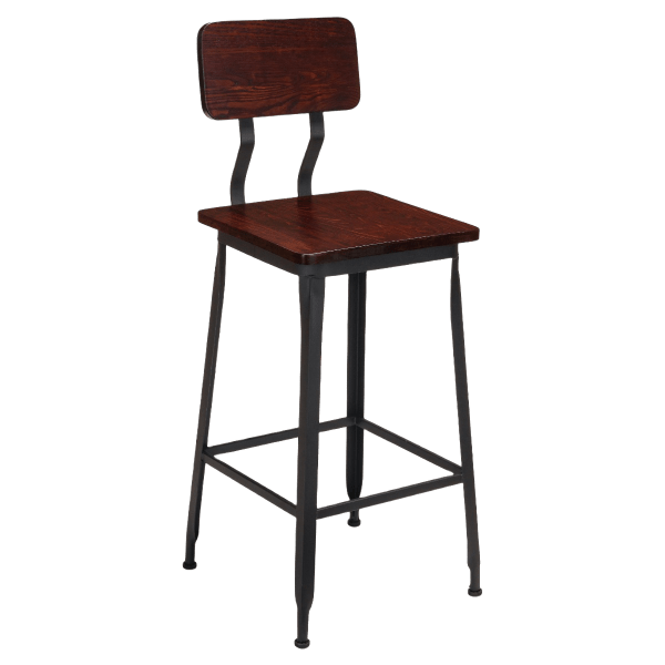 Massello Industrial Series Black Metal Bar Stool with Wood Back Interior