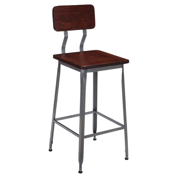 Massello Dark Grey Industrial Style Metal Bar Stool with Wood Back Interior