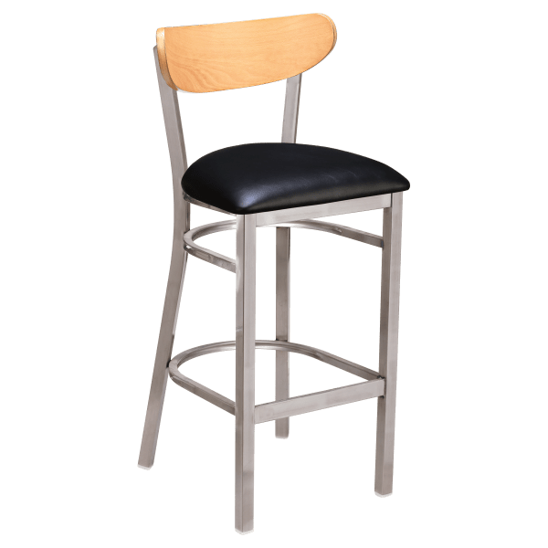Curvy Bar Stool in Clear Coat with Wood Back Interior