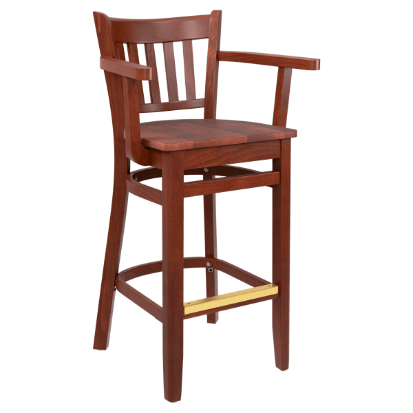 Premium US Made Vertical Slat Wood Bar Stool With Arms Interior