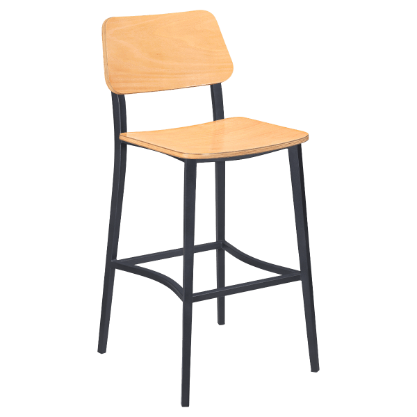 Luca Metal Bar Stool with Wood Back Interior