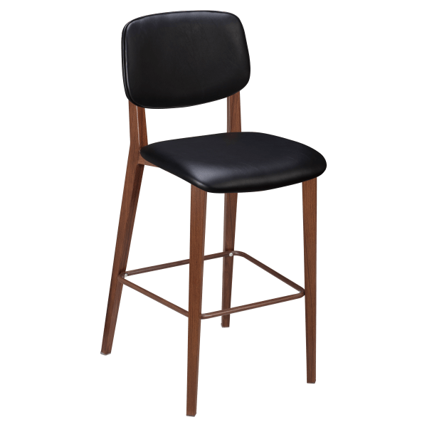 Enzo Wood Grain Metal Bar Stool with Padded Back Interior