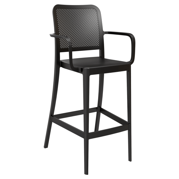 Rowan Perforated Outdoor Resin Bar Stool with Arms Interior