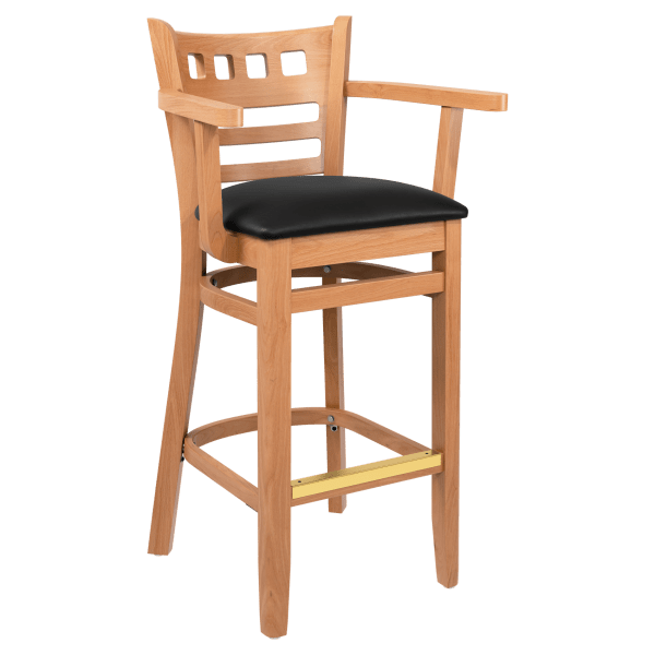 Premium US Made American Back Wood Bar Stool with Arms Interior