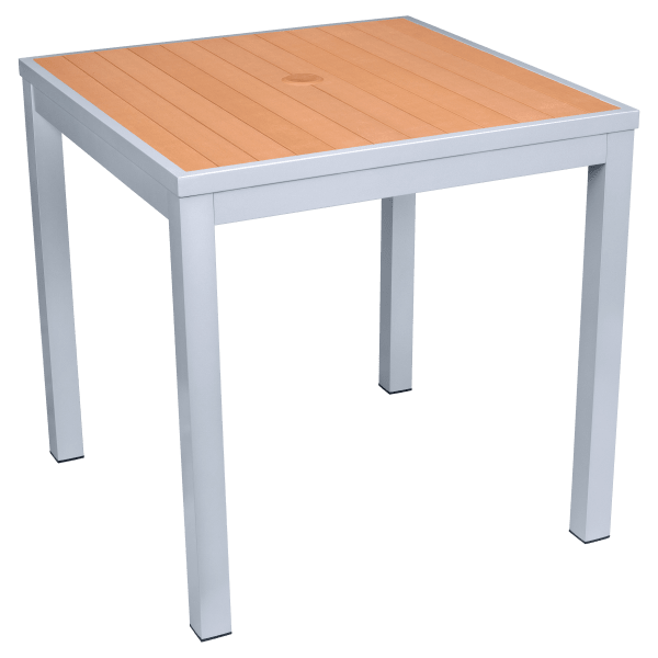 Aluminum Outdoor Table in Gray Finish and Faux Teak Interior