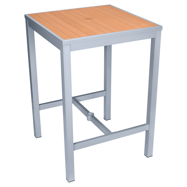 Aluminum Outdoor Bar Table in Gray Finish and Faux Teak Interior