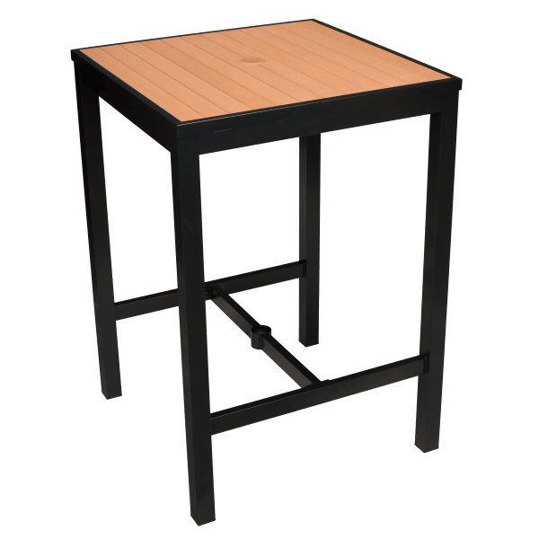 Aluminum Outdoor Bar Table in Black Finish and Faux Teak Interior