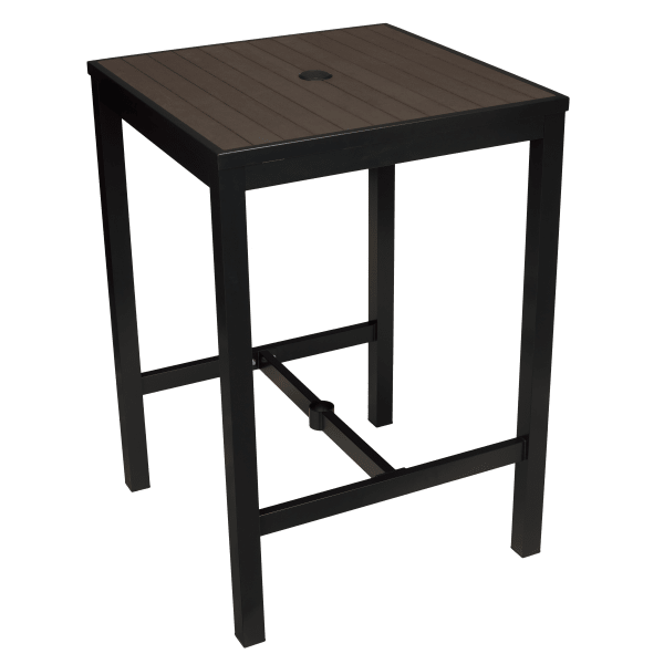 Aluminum Outdoor Bar Table in Black Finish and Dark Walnut Faux Teak Interior