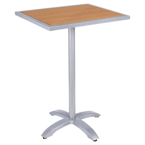 Metro Bar Table in Silver Finish and Natural Faux Teak Interior