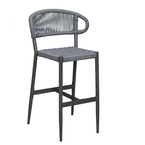 Marina Aluminum Outdoor Bar Stool in Slate Gray Rope Interior