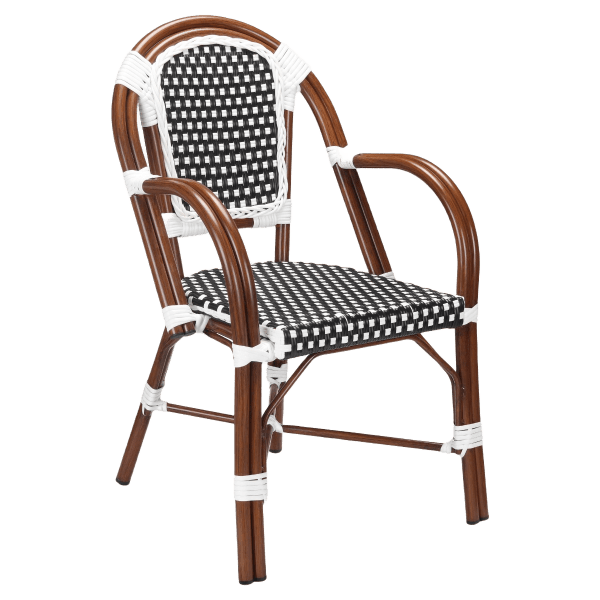Aluminum Bamboo Patio Armchair with Black & White Rattan Interior