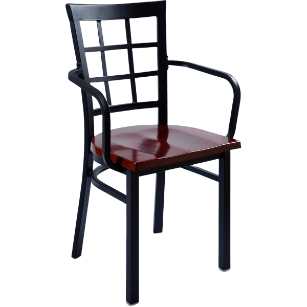 Window Back Metal Chair with Arms Interior
