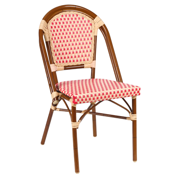 Aluminum Bamboo Chair With Red & Cream Rattan Interior