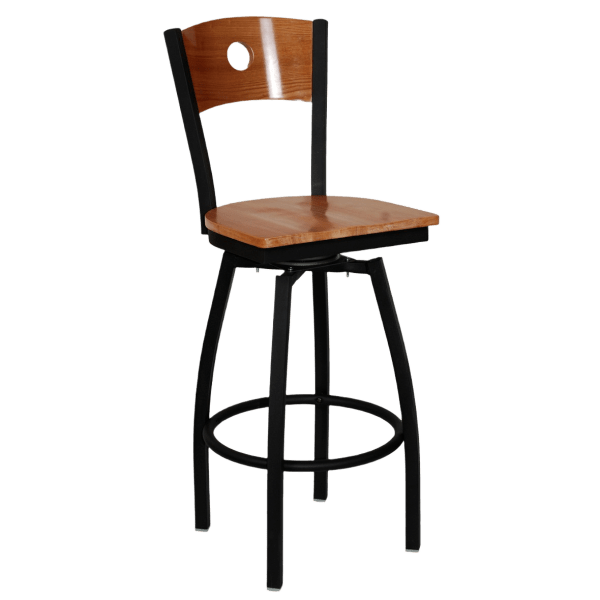 Metal Swivel Bar Stool with a Wood Back - Circle Interior