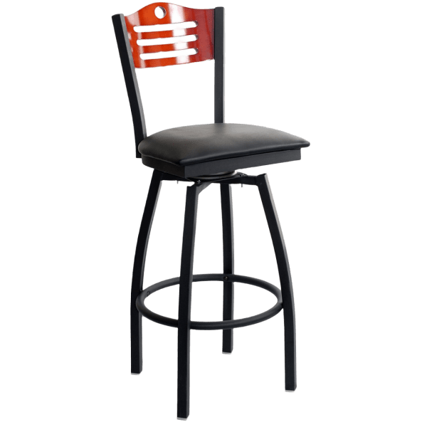 Metal Swivel Bar Stool with a Wood Back - Circle & 3 Slats Interior