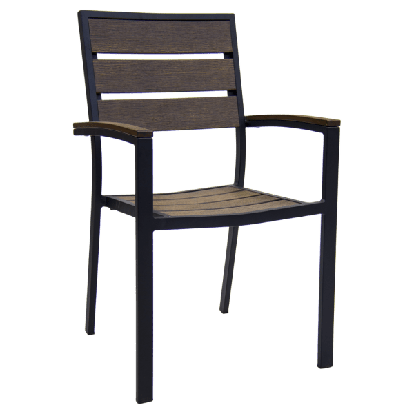 Metro Arm Chair in Black Finish and Dark Walnut Faux Teak Interior