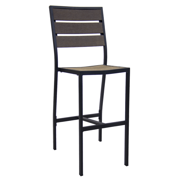 Metro Aluminum Bar Stool in Black Finish and Dark Walnut Faux Teak Interior