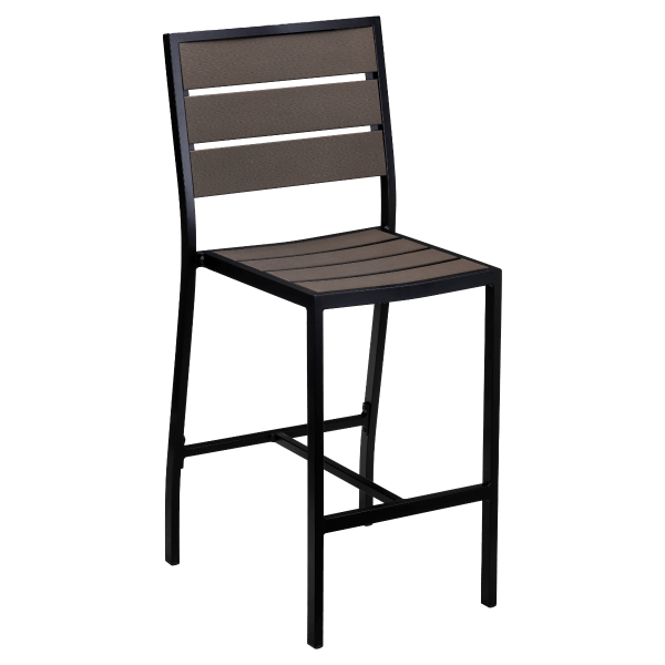 Metro Aluminum Bar Stool in Black Finish and Dark Walnut Faux Teak Interior