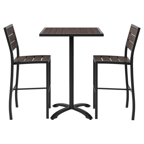 Black Aluminum & Dark Walnut Bar Height Patio Set Interior