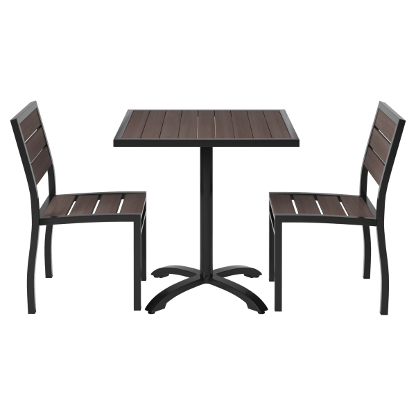 Black Aluminum & Dark Walnut Teak Patio Dining Set Interior