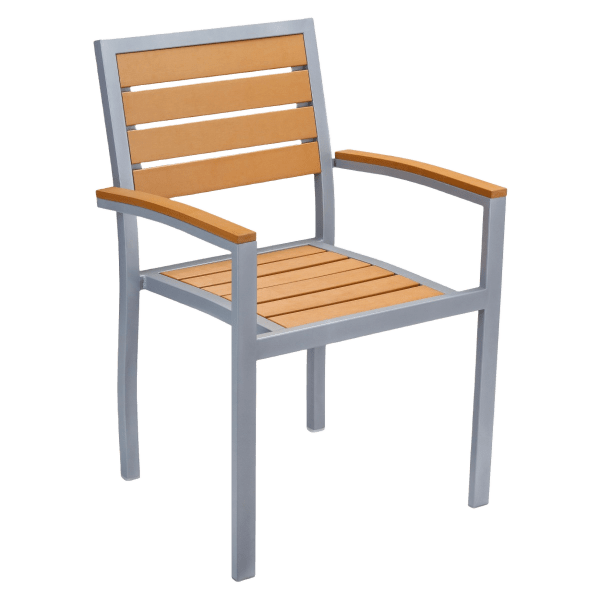 Metro Arm Chair in Silver Finish and Natural Faux Teak Interior
