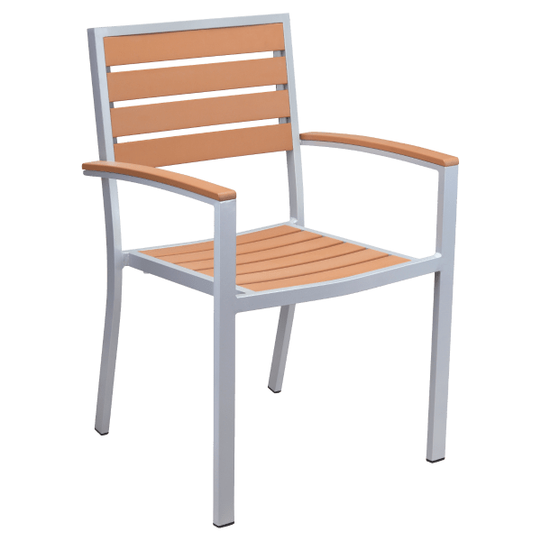 Metro Arm Chair in Silver Finish and Natural Faux Teak Interior