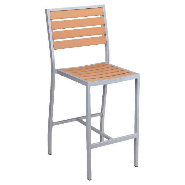 Metro Bar Stool in Silver Finish and Natural Faux Teak Interior