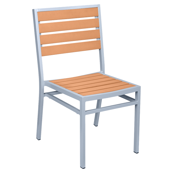 Metro Chair in Silver Finish and Natural Faux Teak Interior