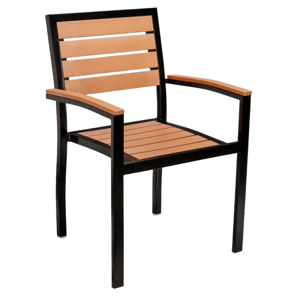 Metro Arm Chair in Black Finish and Natural Faux Teak Interior