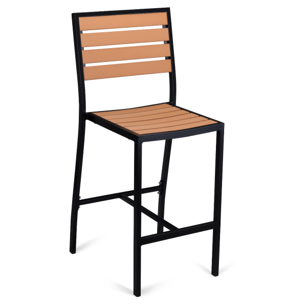 Metro Aluminum Bar Stool in Black Finish and Natural Faux Teak Interior
