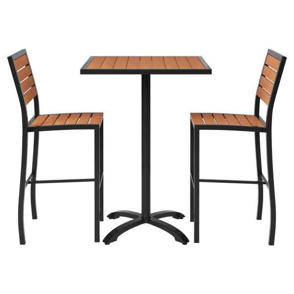 Black Aluminum & Faux Teak Bar Height Patio Set Interior