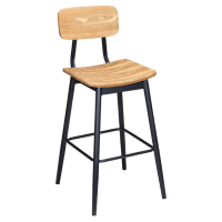Basel Metal Bar Stool with Veneer Wood Back and Seat